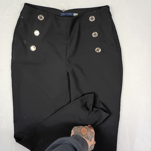 Tommy Hilfiger Pants - Tommy Hilfiger Womens Black Sailor Pants Gold‎ Crest Buttons High Waist Size 6